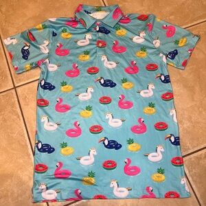 Men's Proud 90 Golf Is Fun Novelty Pool Float Print Polo Shirt - Aqua Blue